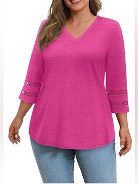 Pink 3/4 Sleeve Womens Plus Size Top 5XL NWT